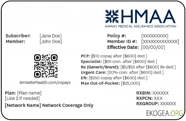 Carte d'identité d'assurance maladie d'Hawaï